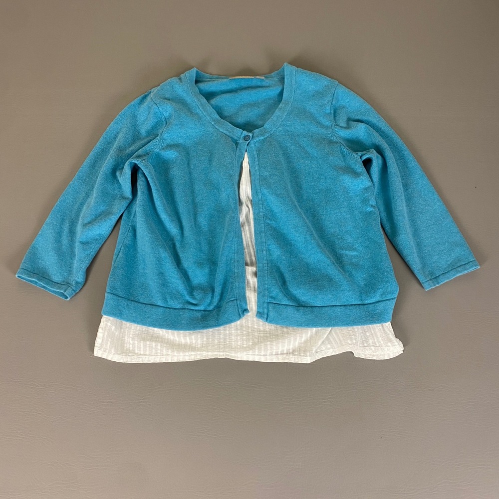 Croft & Barrow Cardigan Sweater Women's Size Large Blue Layered Top Cotton Blend